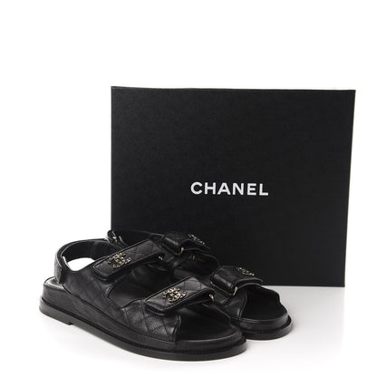 Chanel Grained Calfskin Velcro Dad Sandals 39 Black 10 of 10