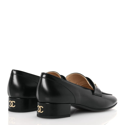 Chanel Shiny Calfskin Logo Loafers 37.5 Black 4 of 10