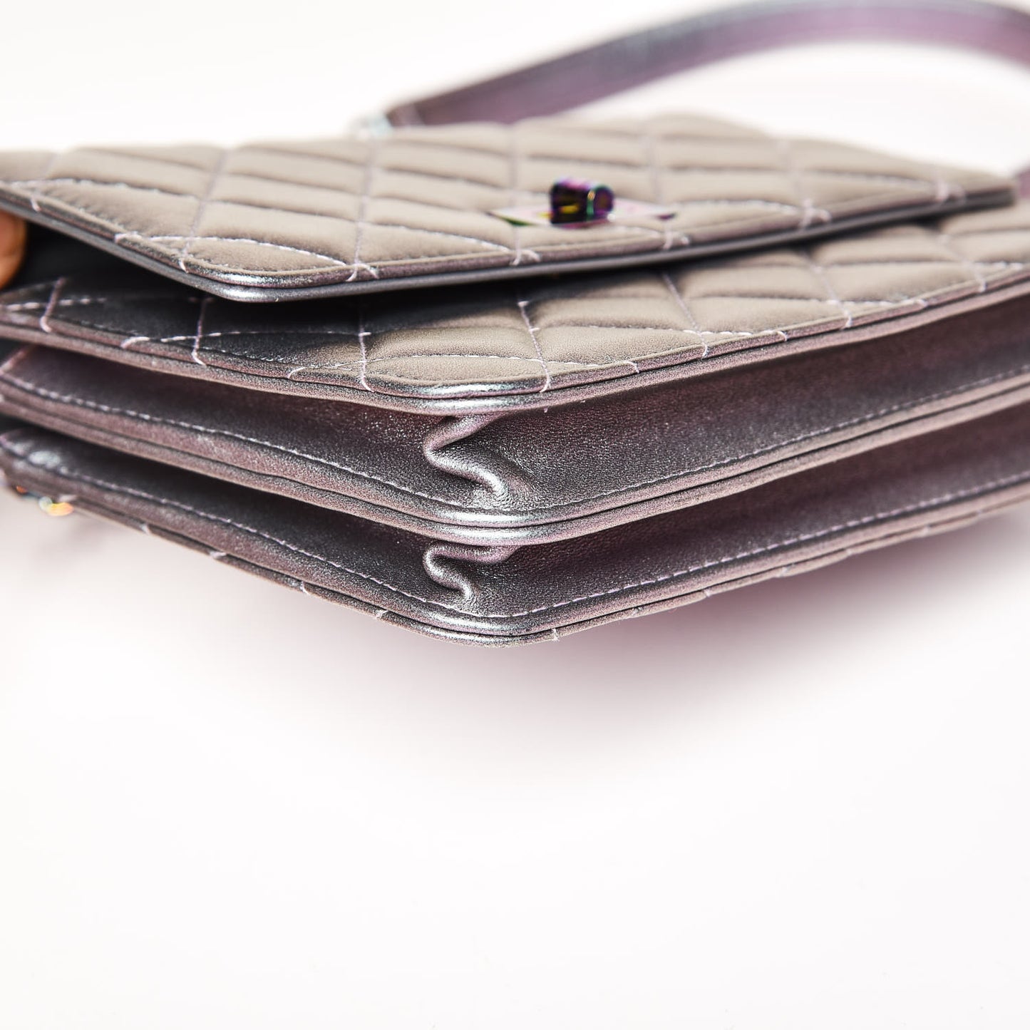 Iridescent Lambskin Quilted Reissue 2.55 Square Wallet On Chain WOC Light Purple