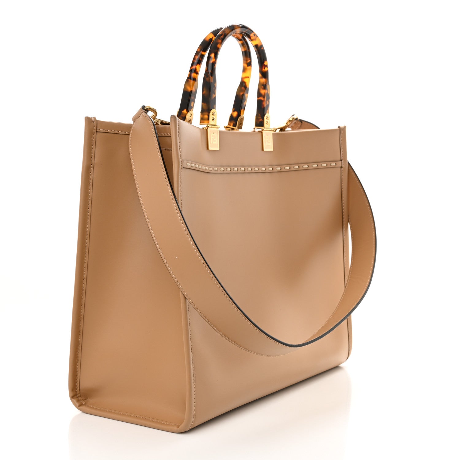 Fendi Vitello King Plexiglass Elaphe Python Print Logo Medium Fendi Sunshine Shopper Tote Miele Scuro Makeup 3 of 13