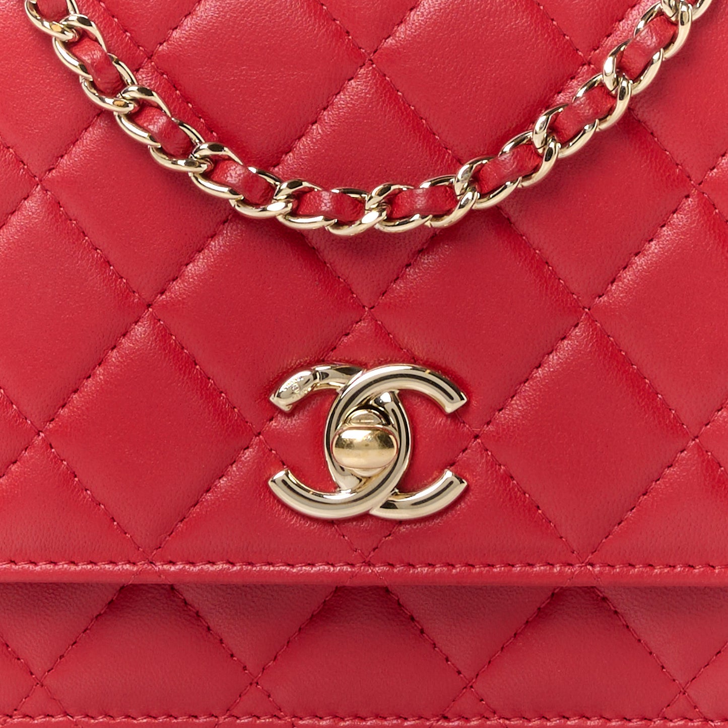 Lambskin Quilted Trendy CC Wallet On Chain WOC Red