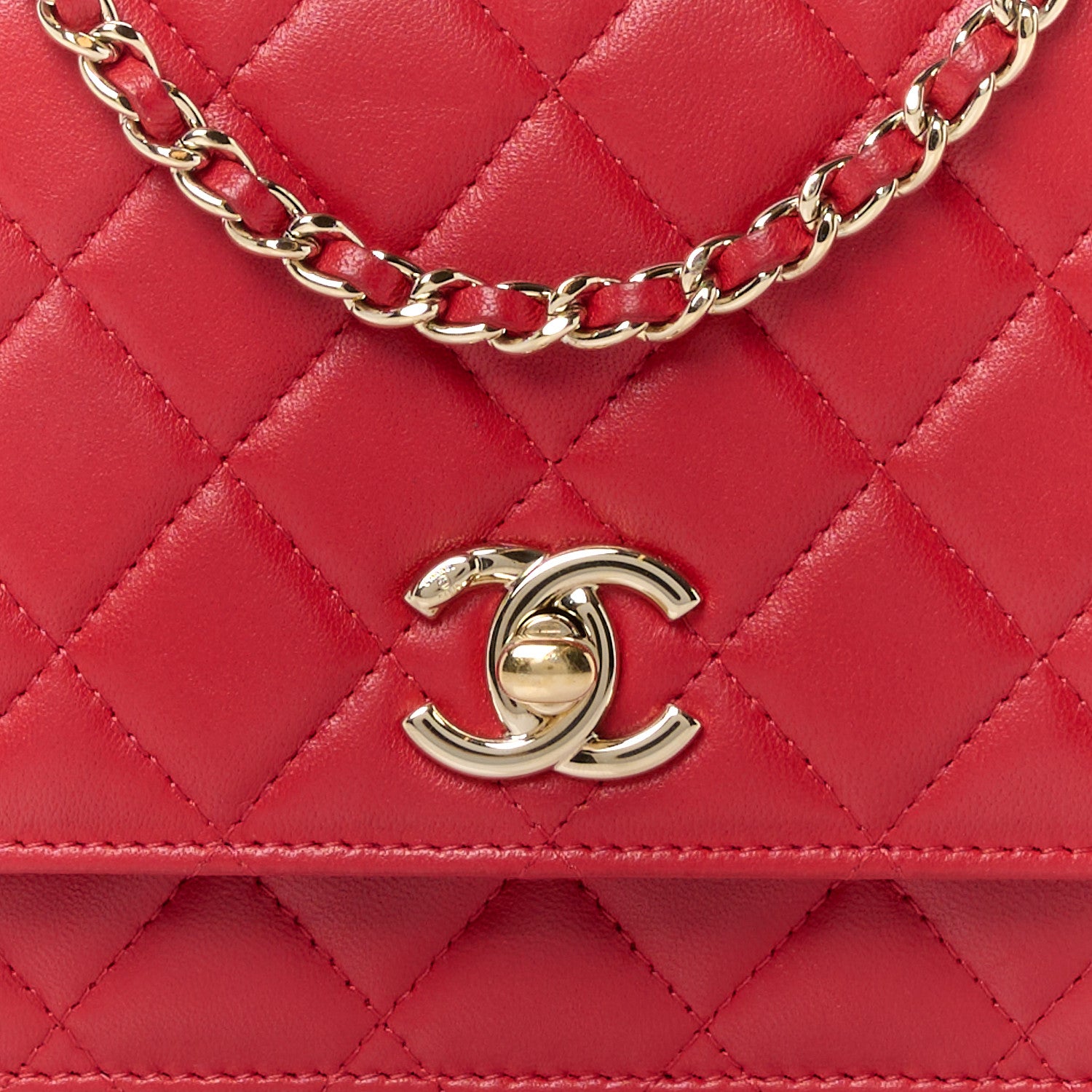 Chanel Lambskin Quilted Trendy CC Wallet On Chain WOC Red 11 of 14