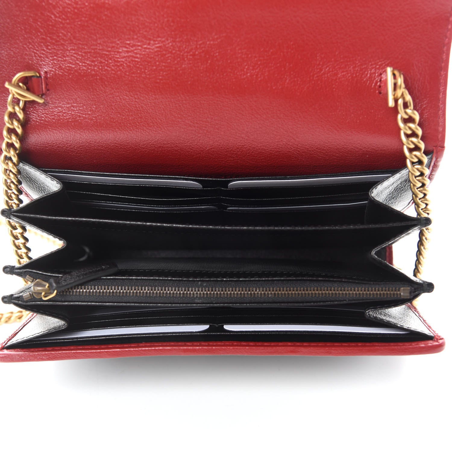 Gucci Vintage Effect Calfskin Matelasse Diagonal Torchon GG Marmont Chain Wallet Black Romantic Cherry 5 of 11