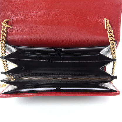 Gucci Vintage Effect Calfskin Matelasse Diagonal Torchon GG Marmont Chain Wallet Black Romantic Cherry 5 of 11