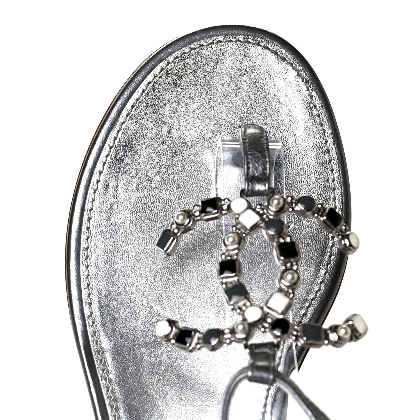 Metallized Lambskin CC Crystal Thong Sandals 38 Silver