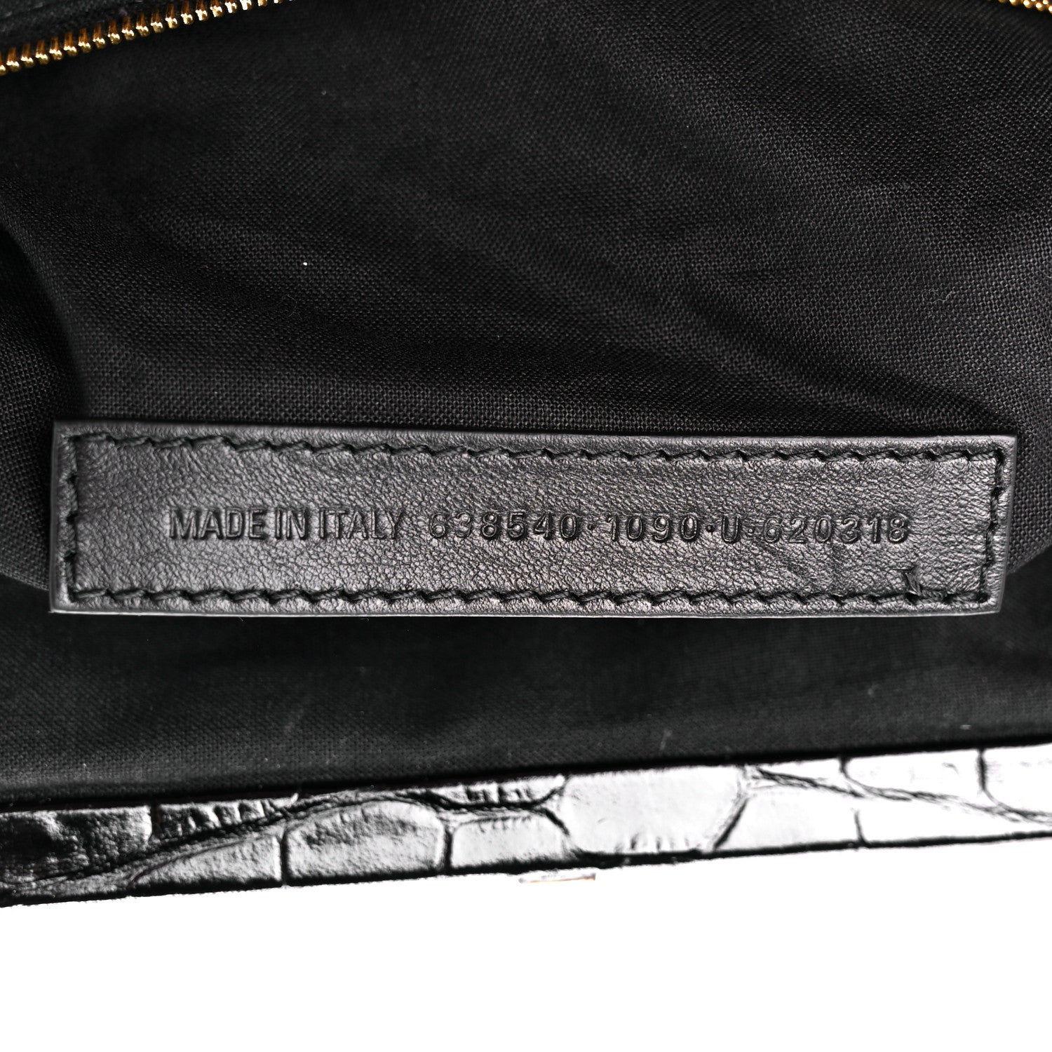 Balenciaga Shiny Supple Calfskin Logo Crocodile Embossed Cloud Crossbody Bag Black White 7 of 11