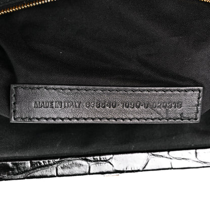 Balenciaga Shiny Supple Calfskin Logo Crocodile Embossed Cloud Crossbody Bag Black White 7 of 11