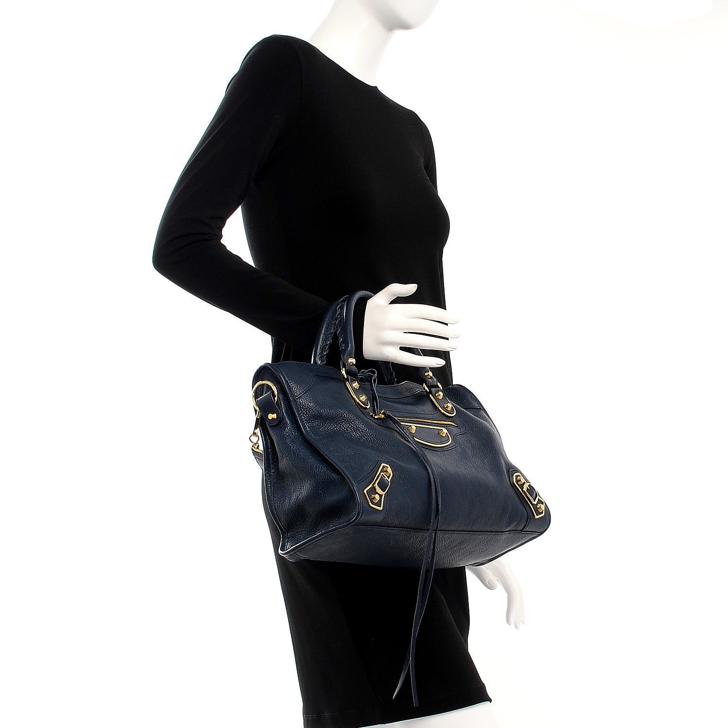 Balenciaga Chevre Gold Metallic Edge Hardware City Bleu Nuit Dark Sea 3 of 8