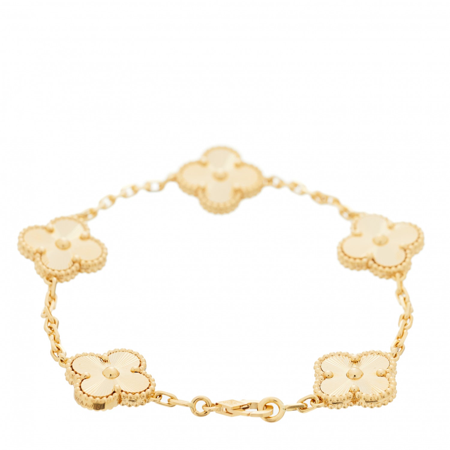 Van Cleef & Arpels 18K Yellow Gold 5 Motifs Guilloche Vintage Alhambra Bracelet 2 of 6
