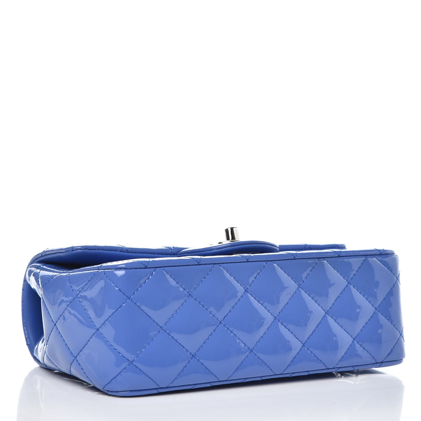 Patent Calfskin Quilted Mini Rectangular Flap Blue
