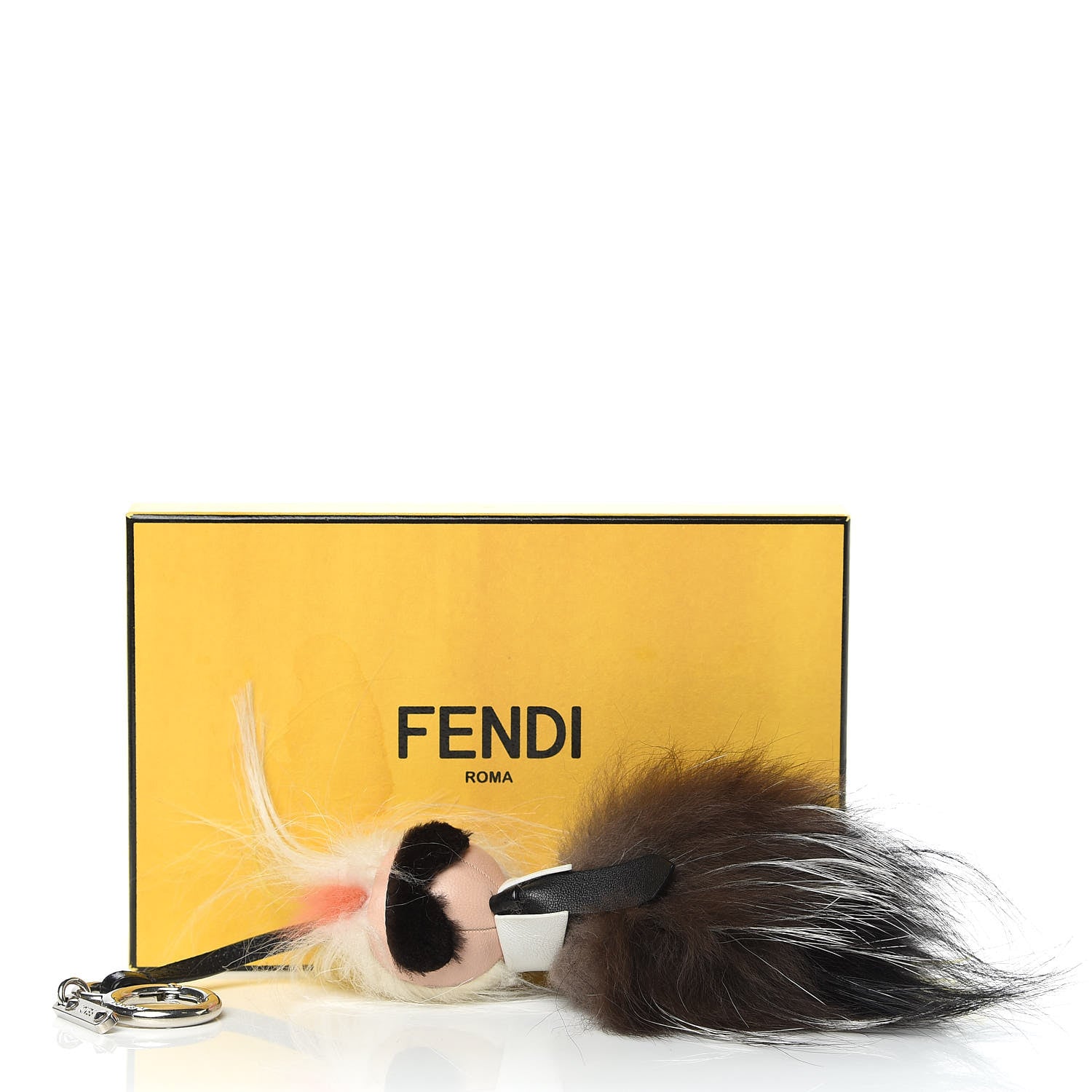 Fendi Fox Mink Goat Fur Mini Karlito Bag Charm White Black Flamingo 5 of 5