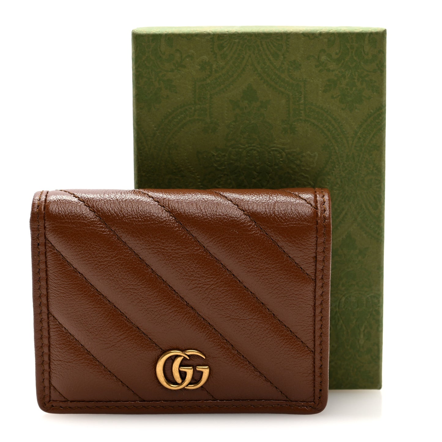 Azalea Calfskin Matelasse Diagonal GG Marmont Card Case Wallet Cuir