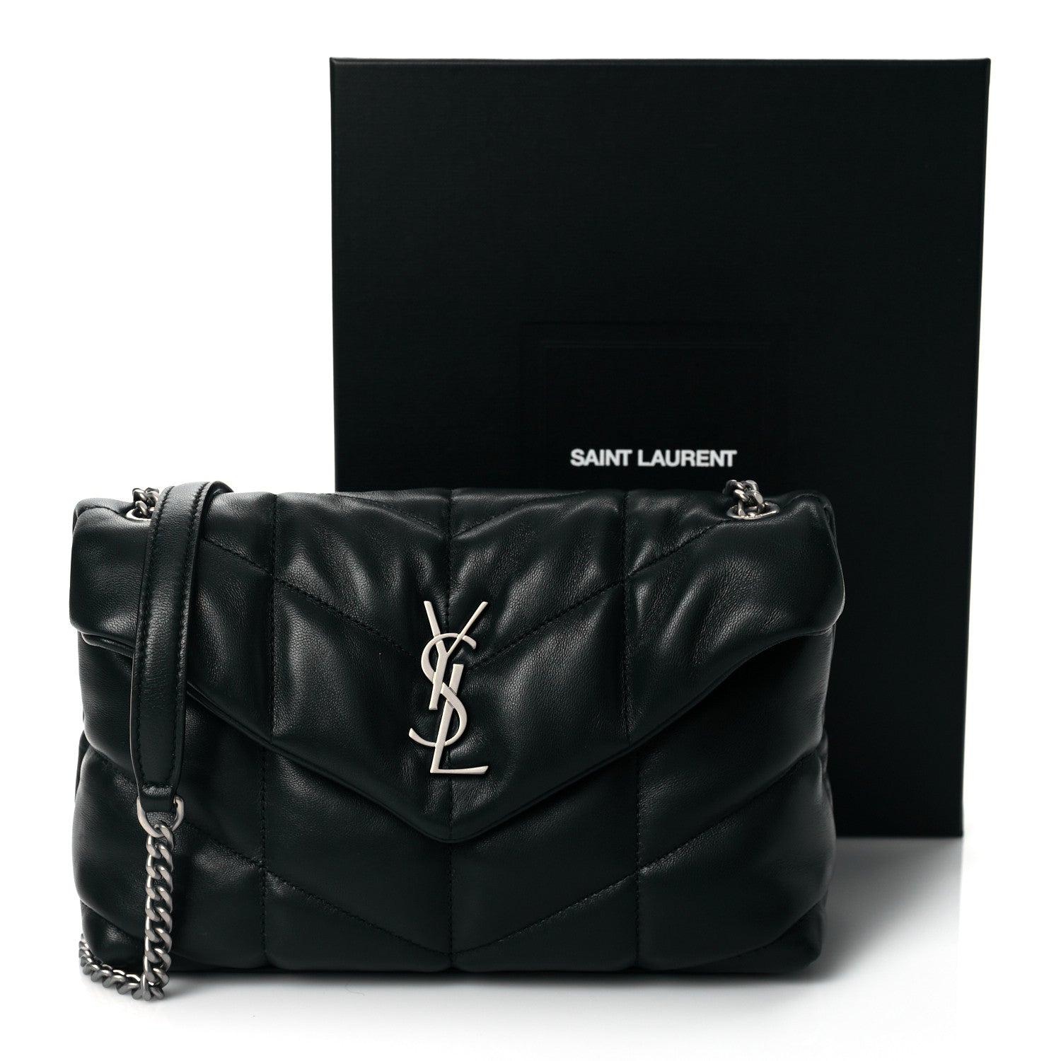 Saint Laurent Lambskin Quilted Toy Loulou Puffer Monogram Chain Satchel Deep Green 11 of 11