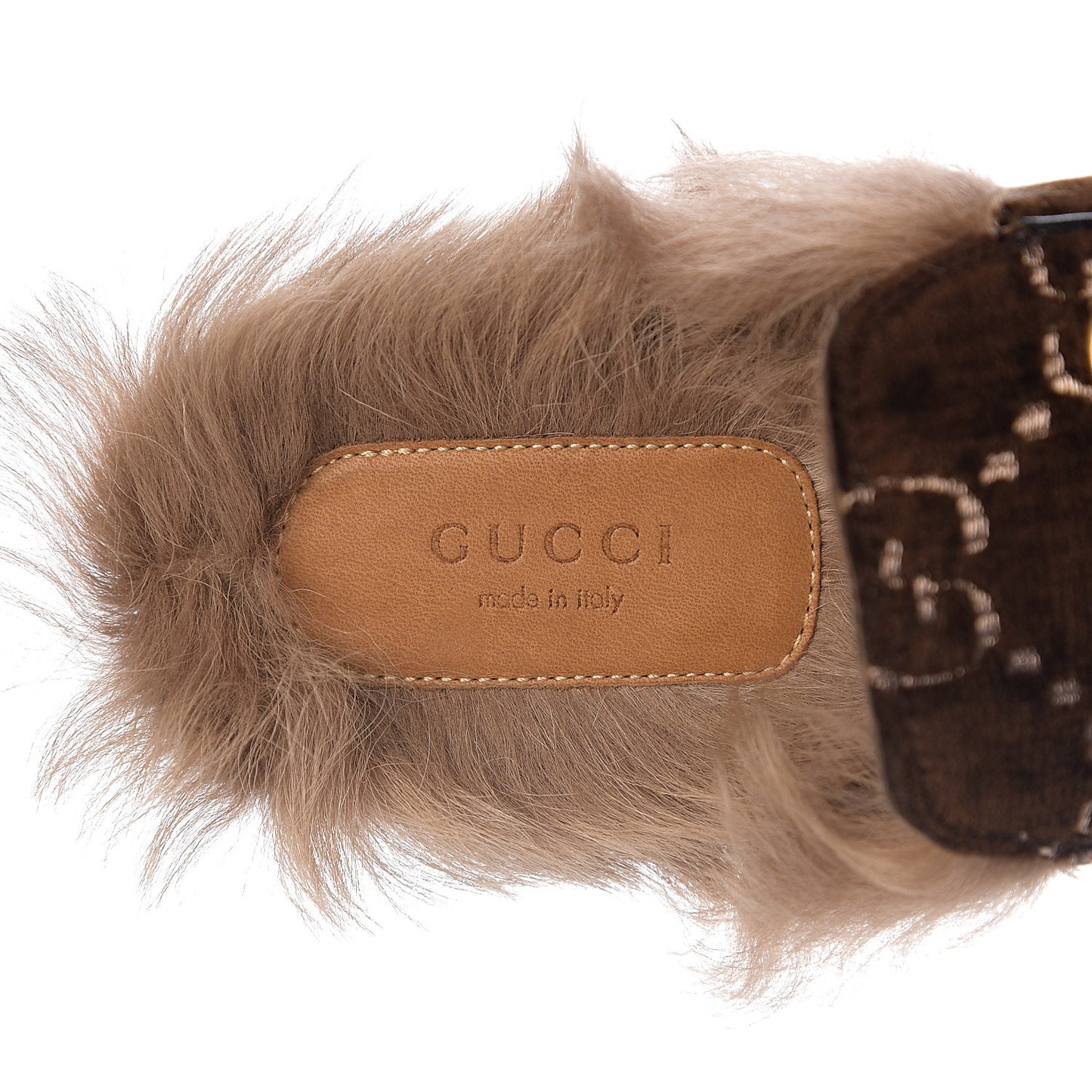 Velvet GG Monogram Fur Womens Princetown Slippers 35 Brown Black Natural