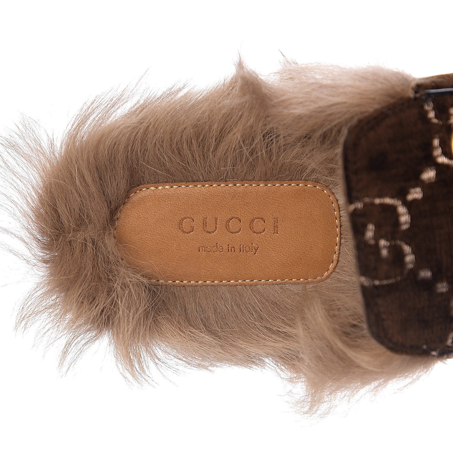 Gucci Velvet GG Monogram Fur Womens Princetown Slippers 35 Brown Black Natural 6 of 9
