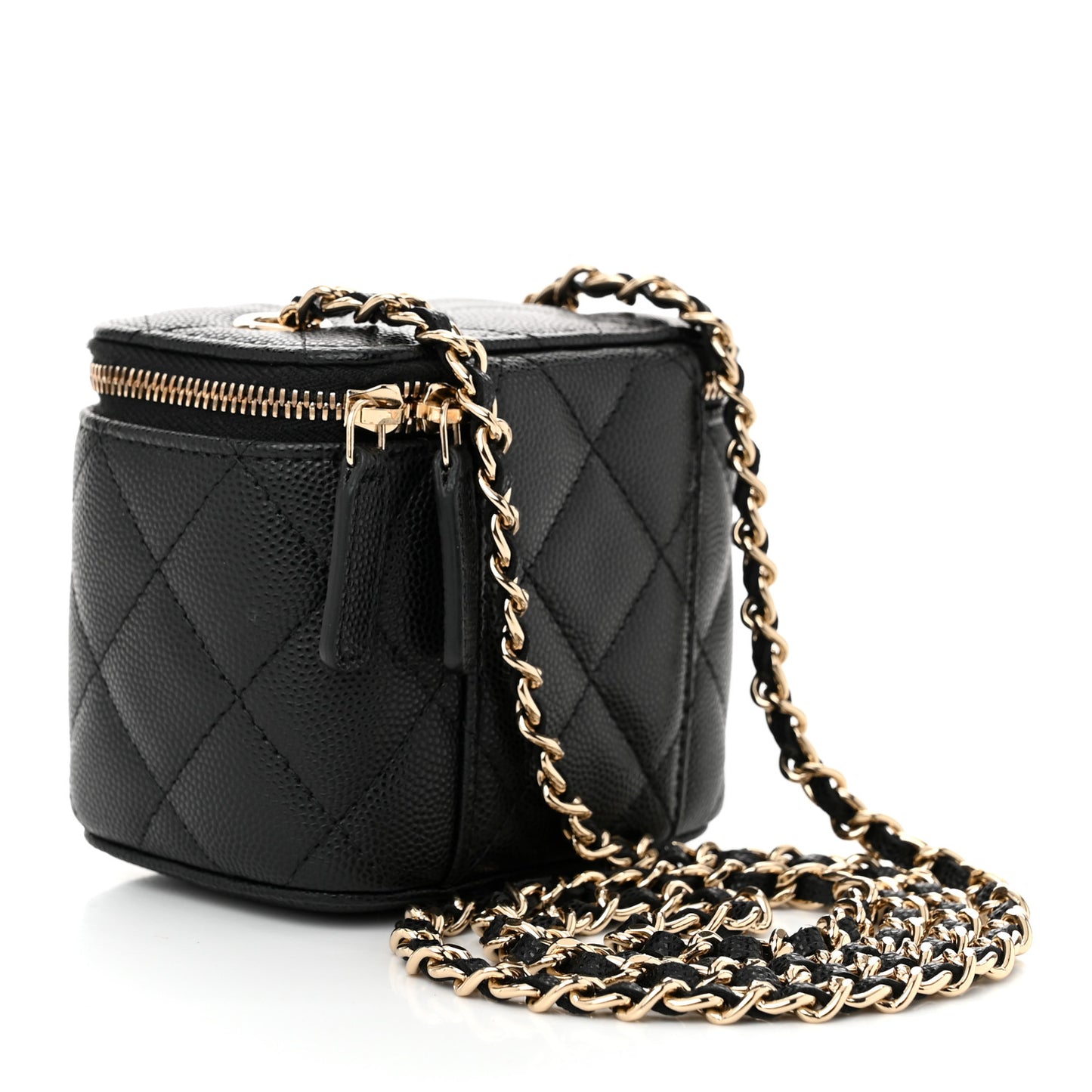 Caviar Quilted Mini Vanity Case With Chain Black