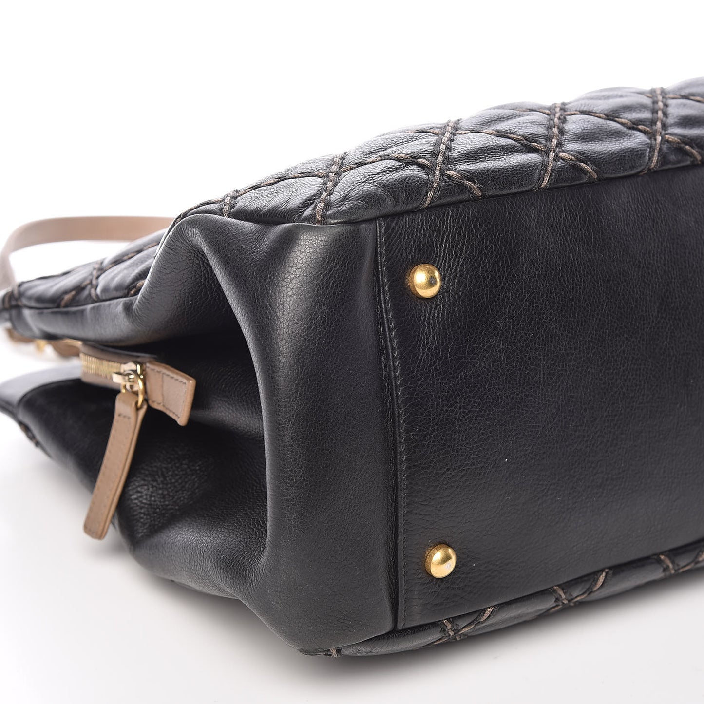 Calfskin Double Contrast Stitch Large Tote Black