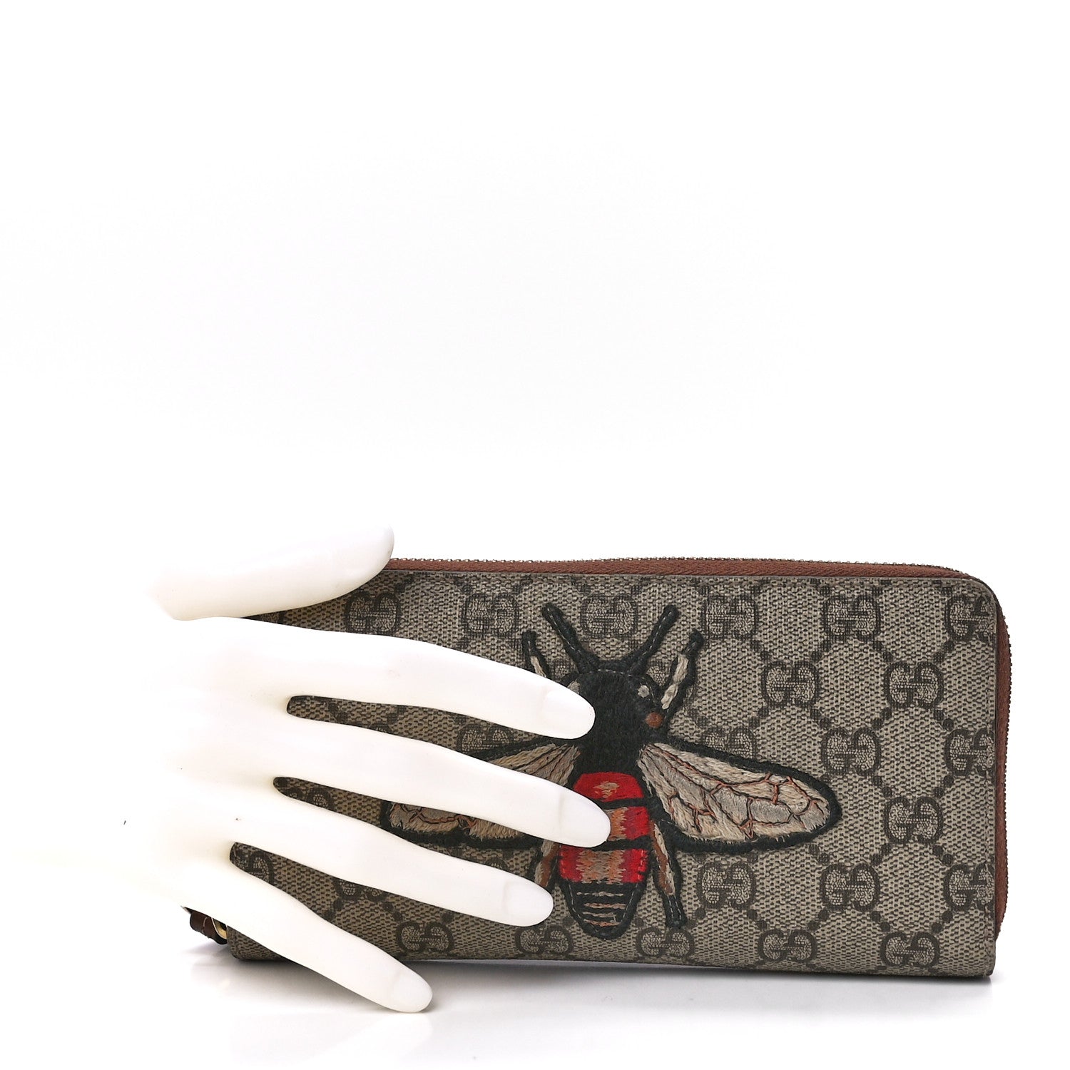 Gucci GG Supreme Monogram Embroidered Bee Zip Around Wallet Red 2 of 11