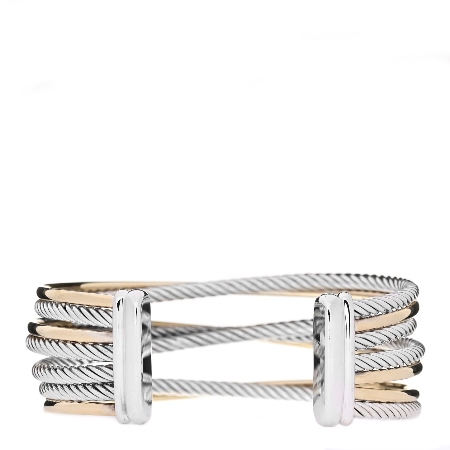 Sterling Silver 18K Yellow Gold 21mm Four Row Crossover Cuff Bracelet