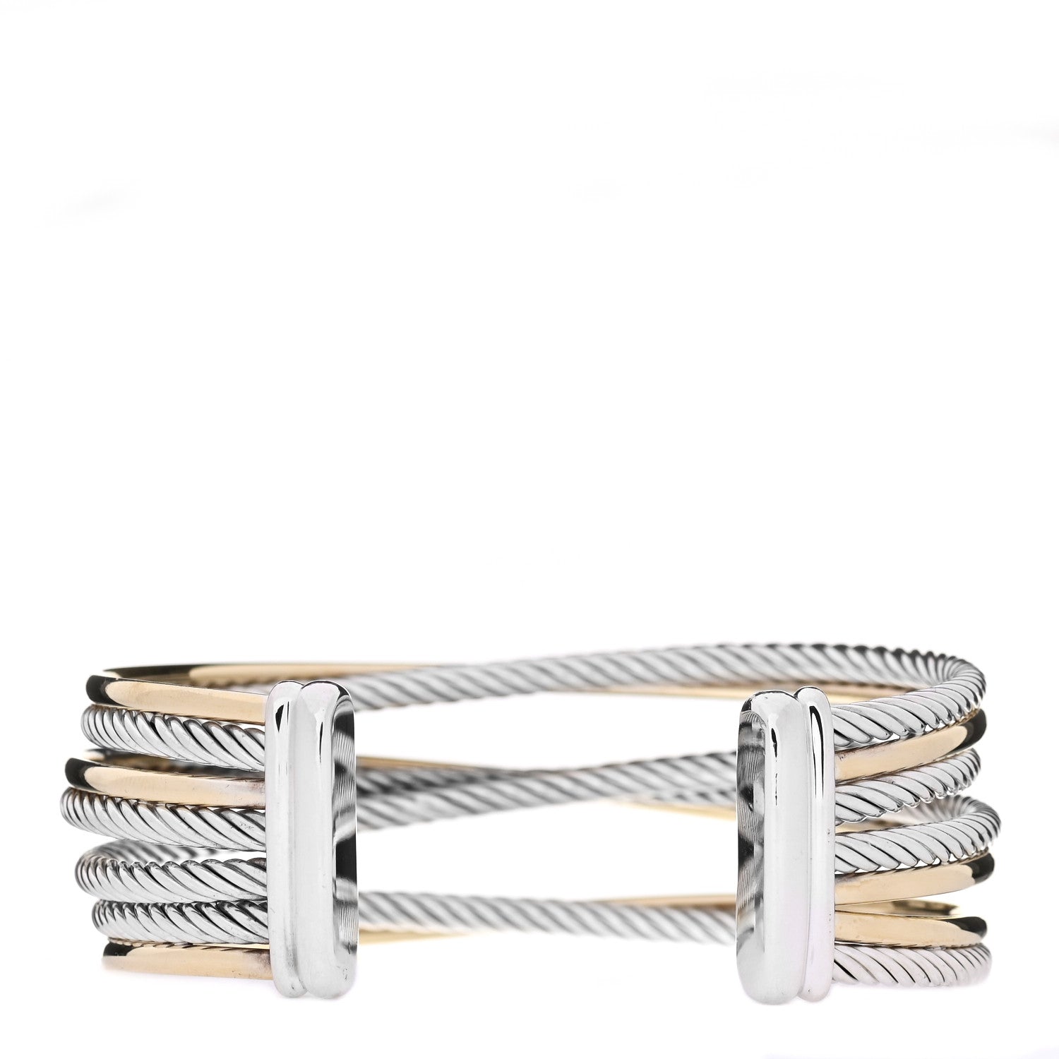 David Yurman Sterling Silver 18K Yellow Gold 21mm Four Row Crossover Cuff Bracelet 3 of 5