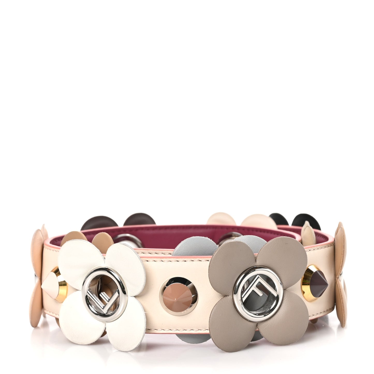 Calfskin F is Fendi Studded Flower Strap You Camelia