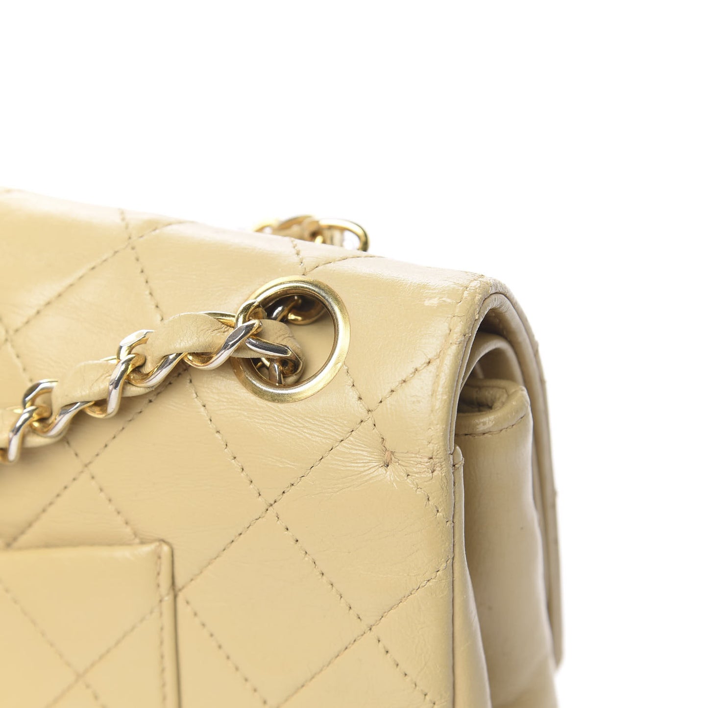 Lambskin Quilted Medium Double Flap Beige