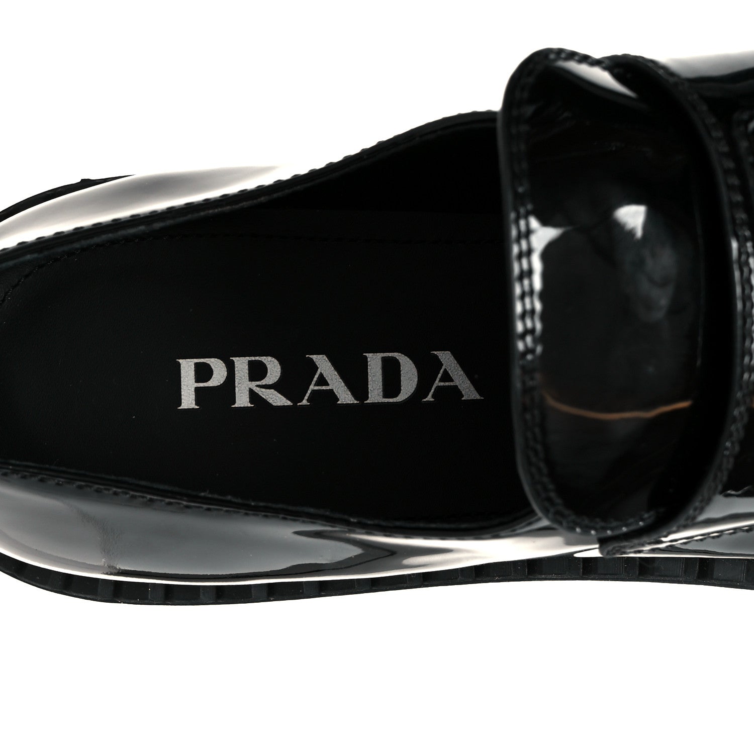 Prada Vernice Metal Triangle Logo 50mm Loafers 39.5 Black 7 of 9