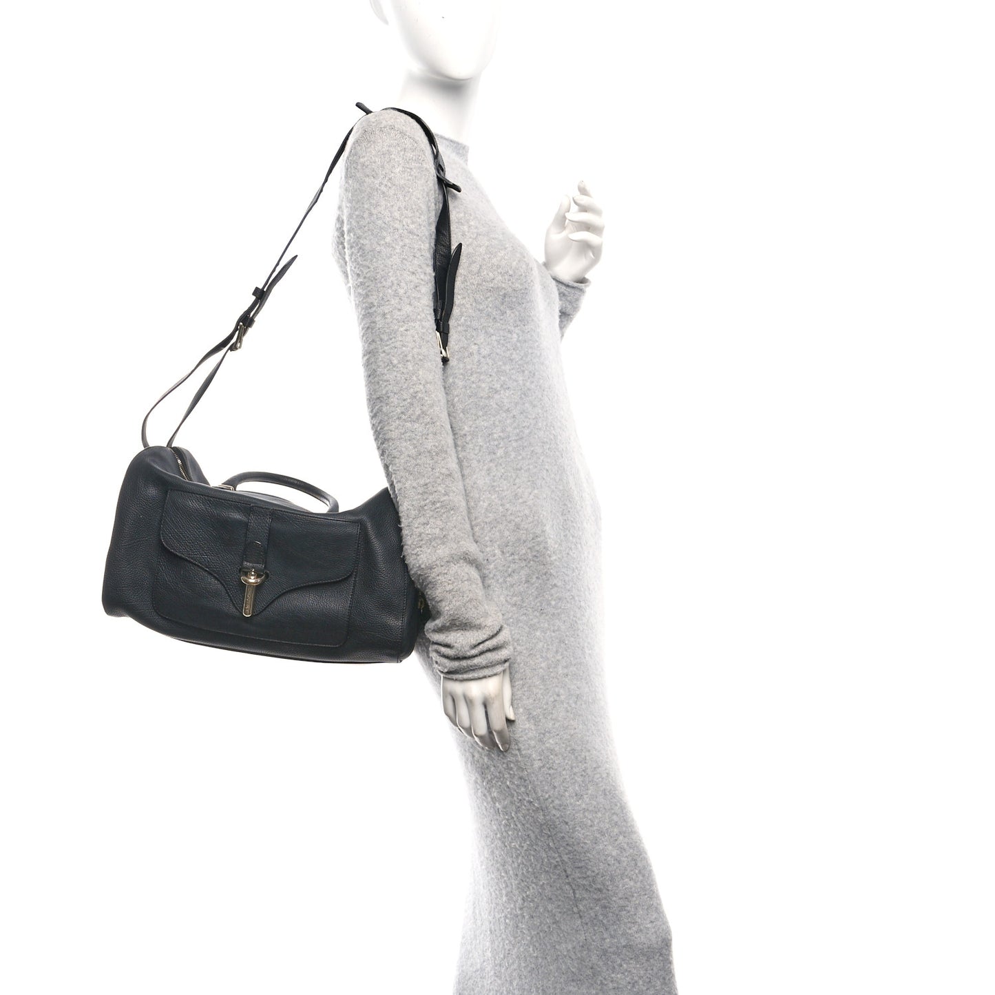 Grained Calfskin Tube Boston Bag Black