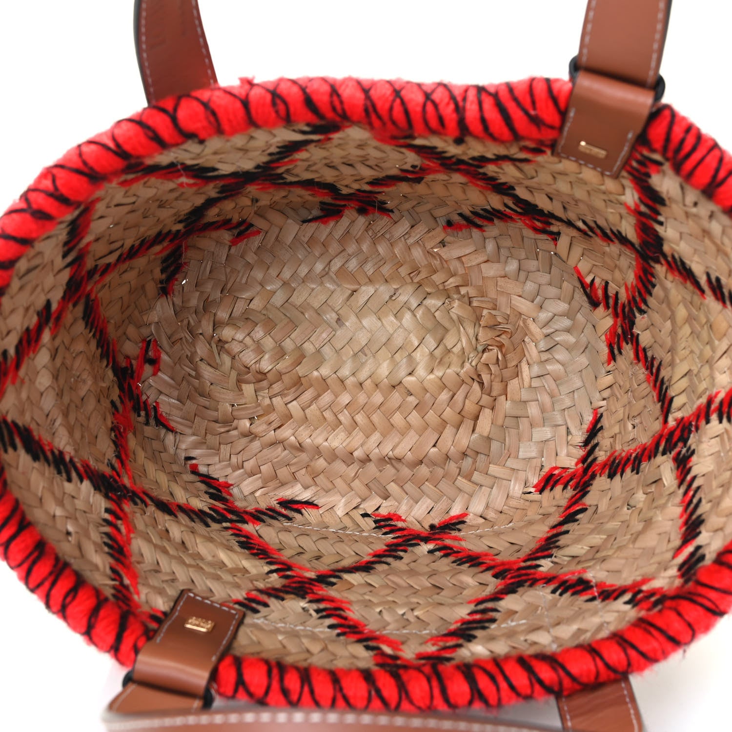 Loewe Embroidered Raffia Basket Tote Bag Natural Tan Red 4 of 4