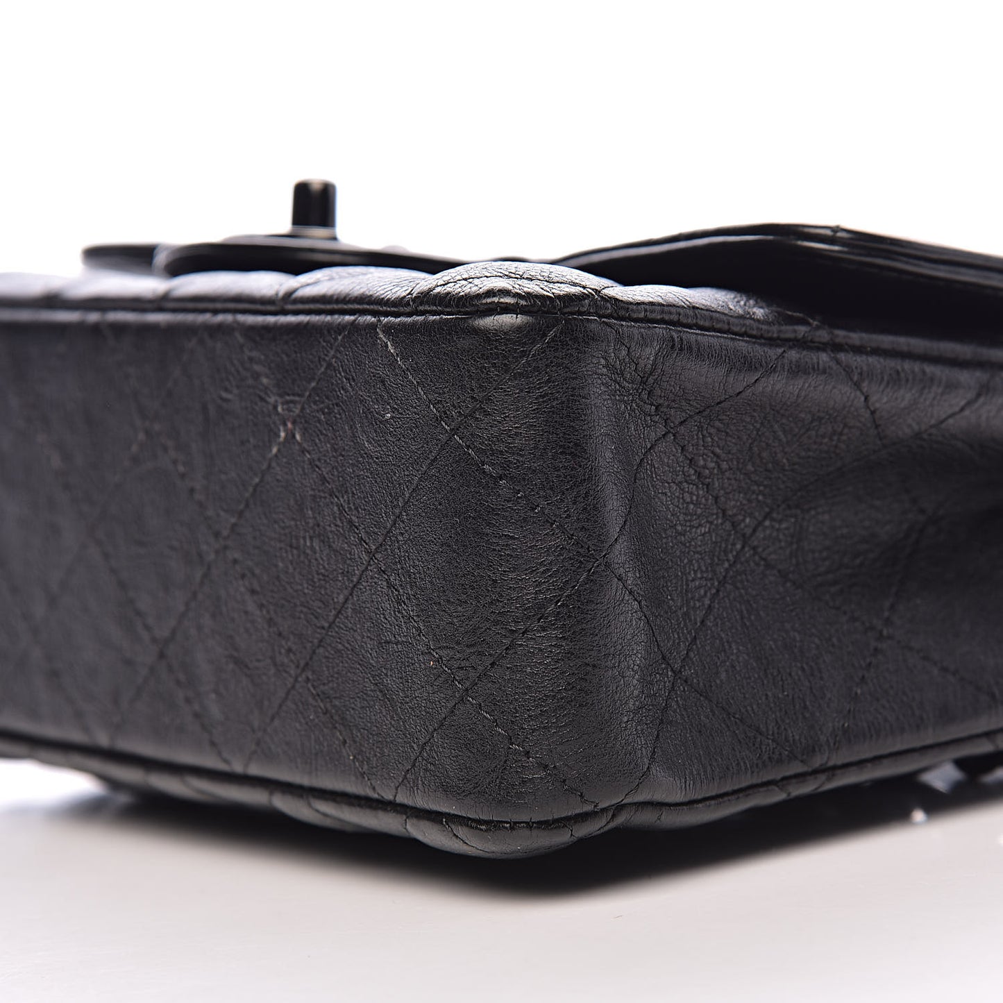 Crumpled Calfskin Quilted Mini Rectangular Flap So Black