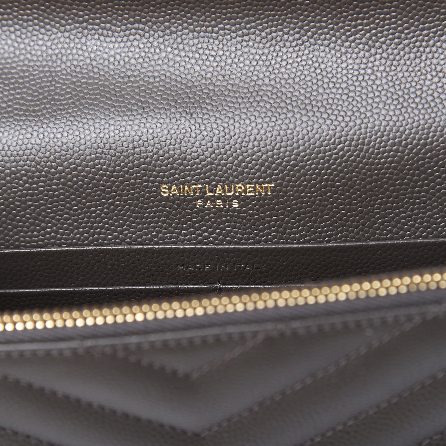 Saint Laurent Grain De Poudre Matelasse Chevron Monogram Envelope Chain Wallet Pebble 8 of 11