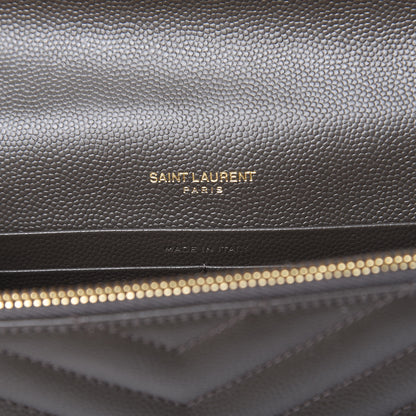 Saint Laurent Grain De Poudre Matelasse Chevron Monogram Envelope Chain Wallet Pebble 8 of 11