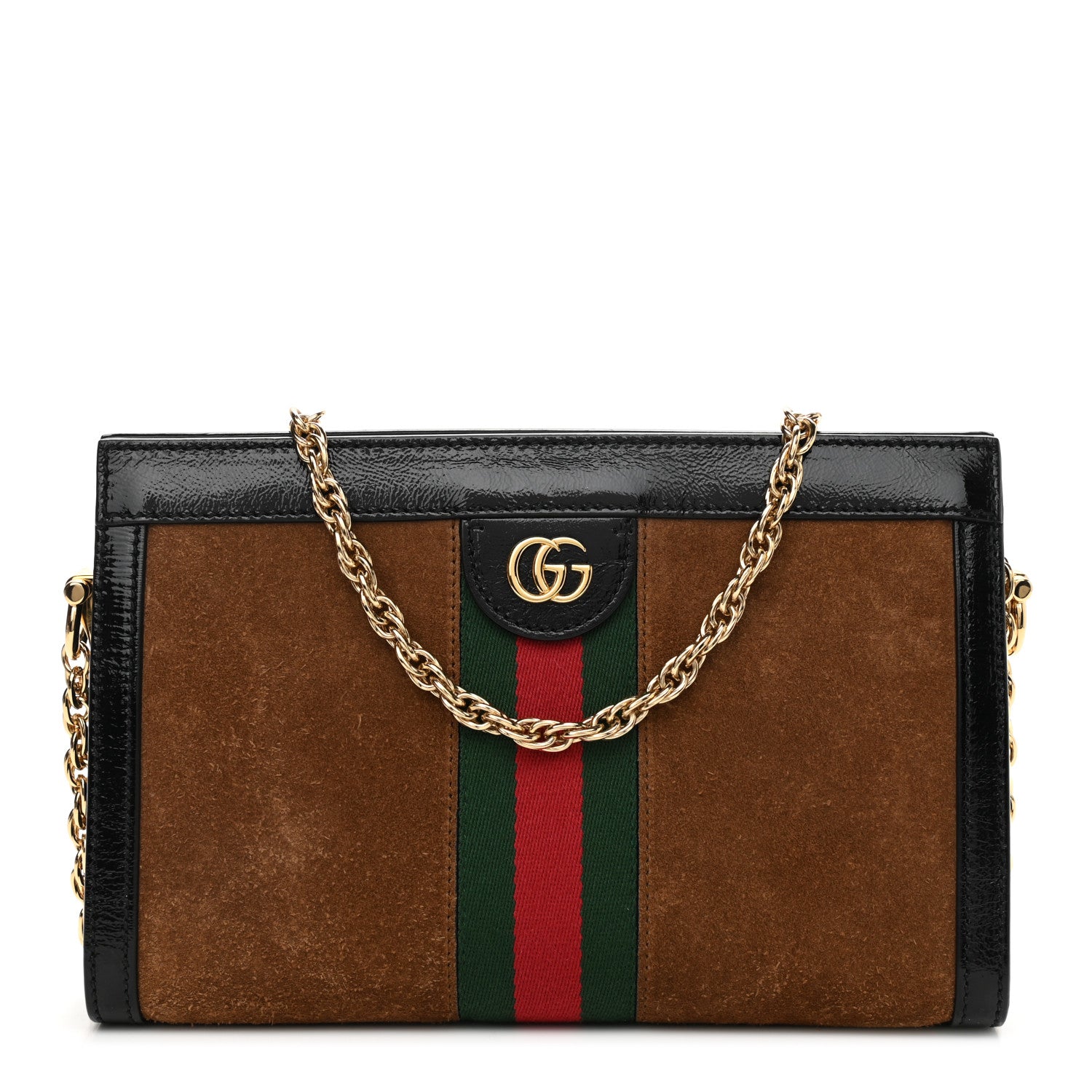 Gucci Suede Patent Web Small Ophidia Chain Shoulder Bag Nocciola Black 1 of 12