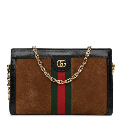 Gucci Suede Patent Web Small Ophidia Chain Shoulder Bag Nocciola Black 1 of 12