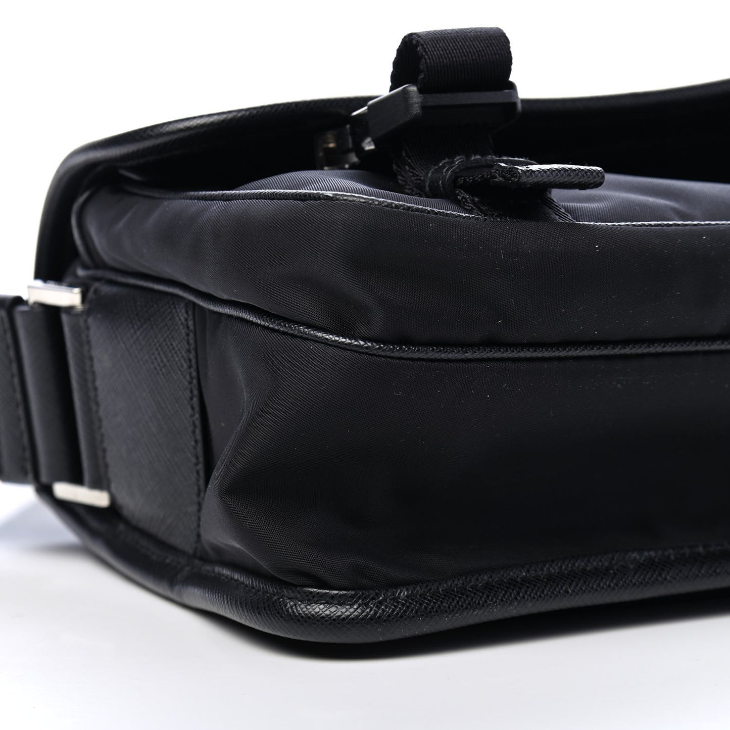 Tessuto Nylon Saffiano Pocket Double Snap Buckle Messenger Shoulder Bag Black