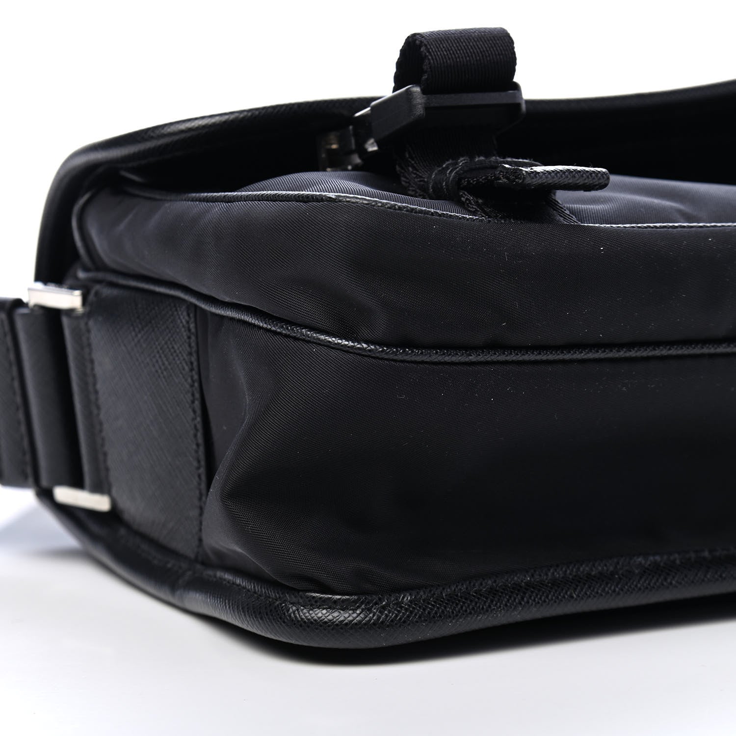 Prada Tessuto Nylon Saffiano Pocket Double Snap Buckle Messenger Shoulder Bag Black 6 of 7