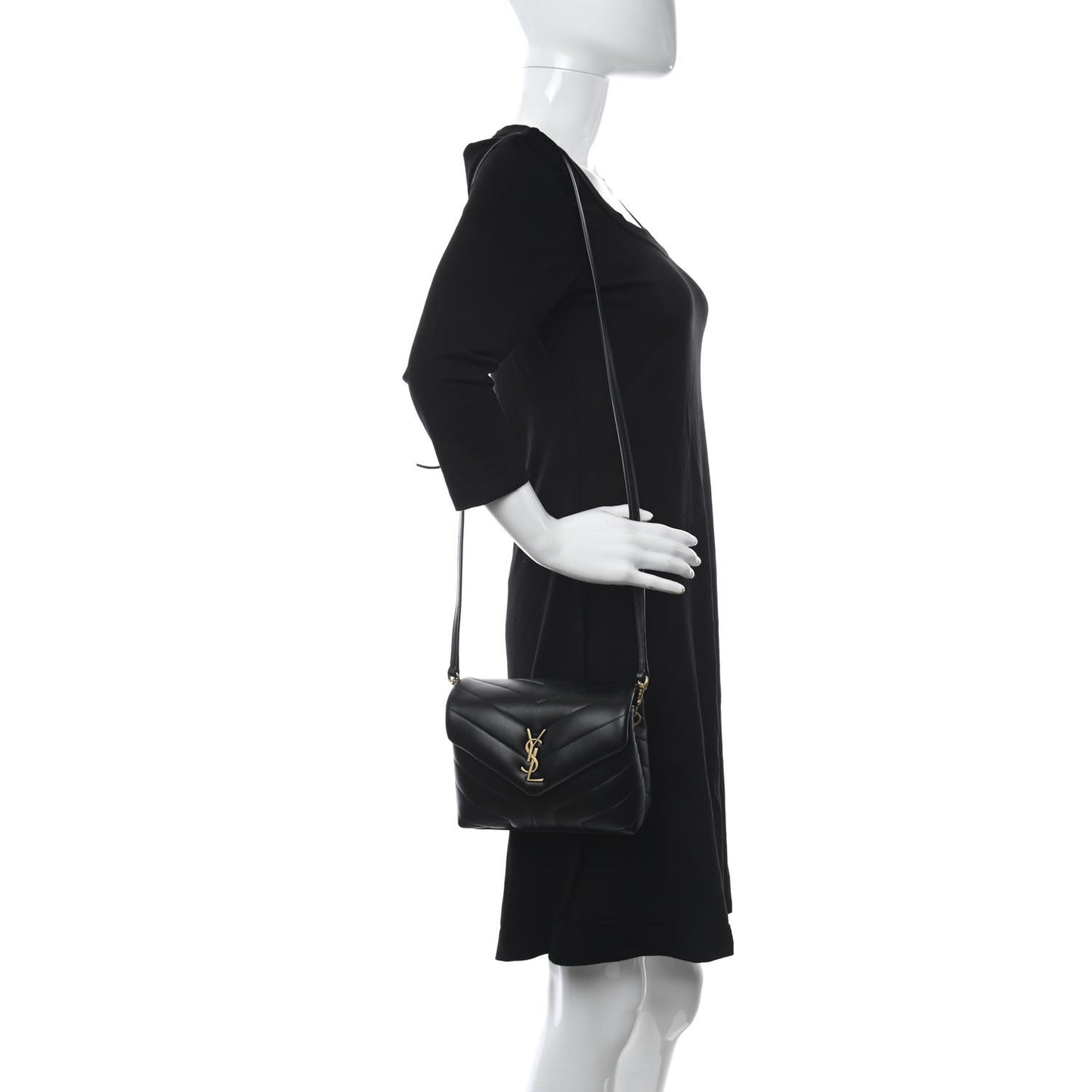 Calfskin Y Quilted Monogram Toy Loulou Crossbody Bag Black