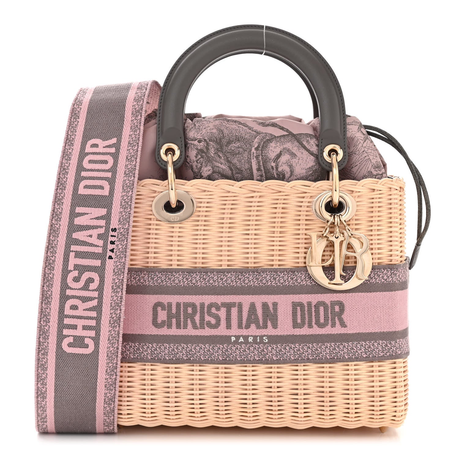 Christian Dior Wicker Oblique Medium Lady Dior Bag Pink Grey