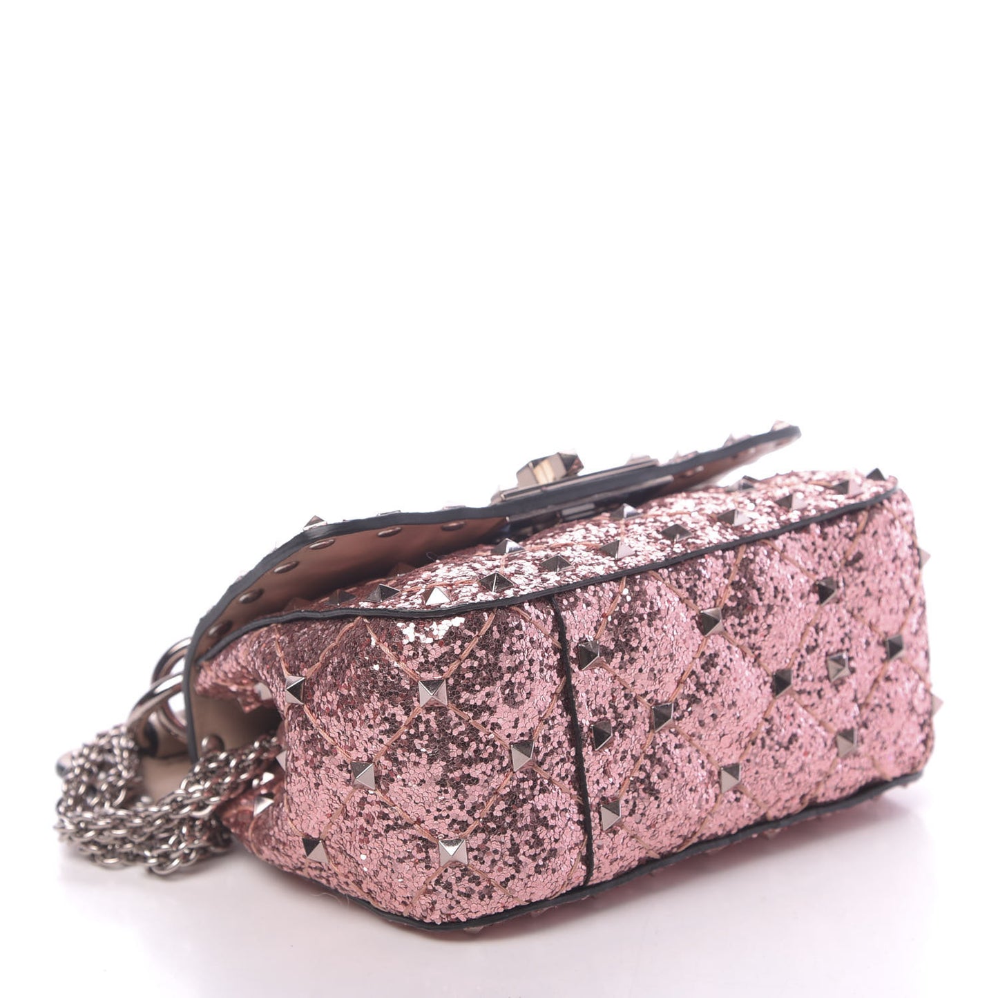 Glitter Micro Rockstud Spike Shoulder Bag Antique Pink