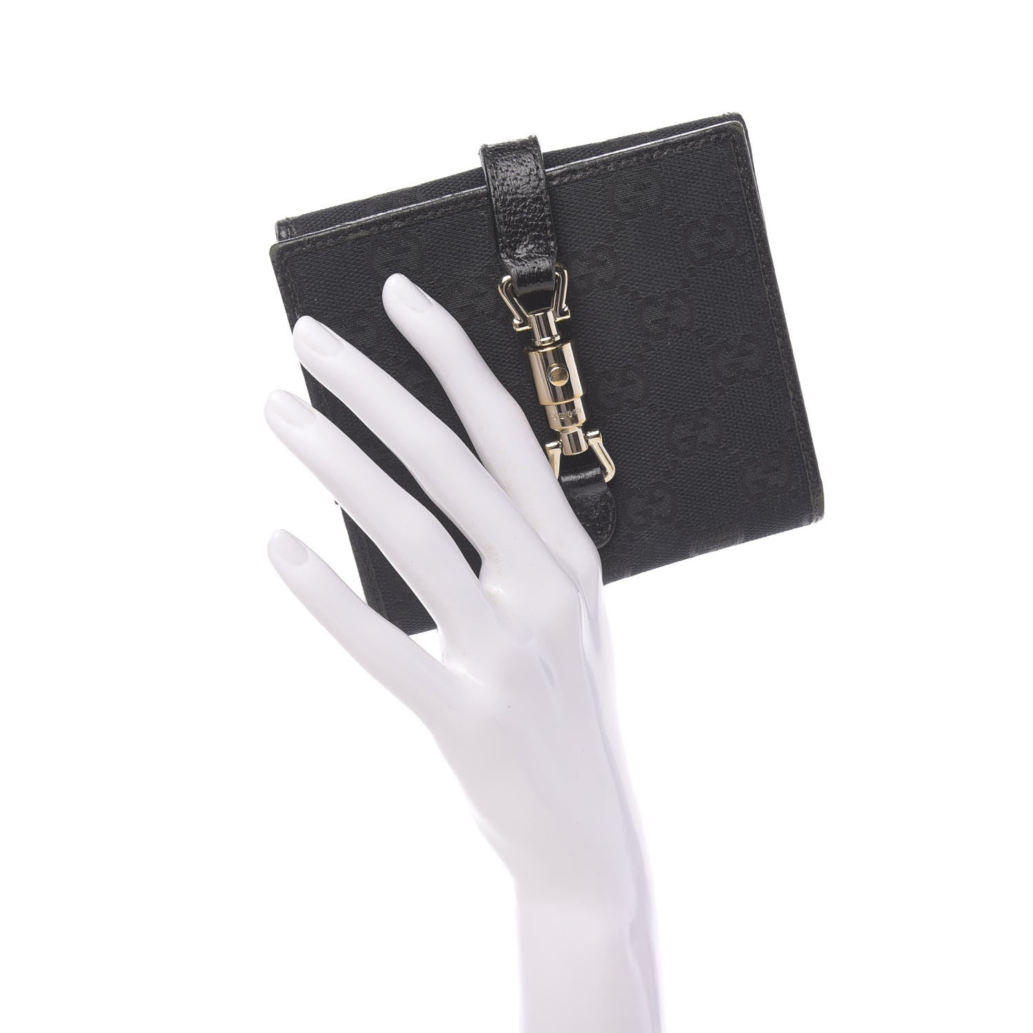 Gucci Monogram Piston Lock Compact Wallet Black 2 of 8