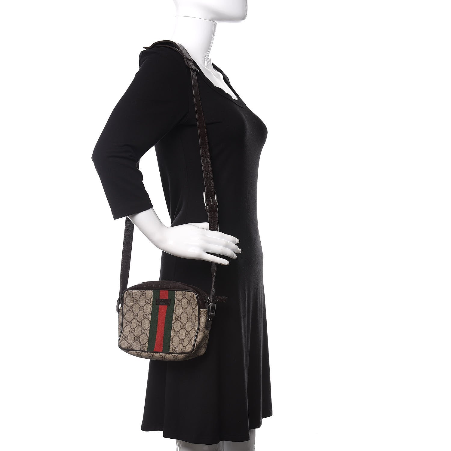Gucci GG Supreme Monogram Canvas Web Shoulder Bag Brown 2 of 10