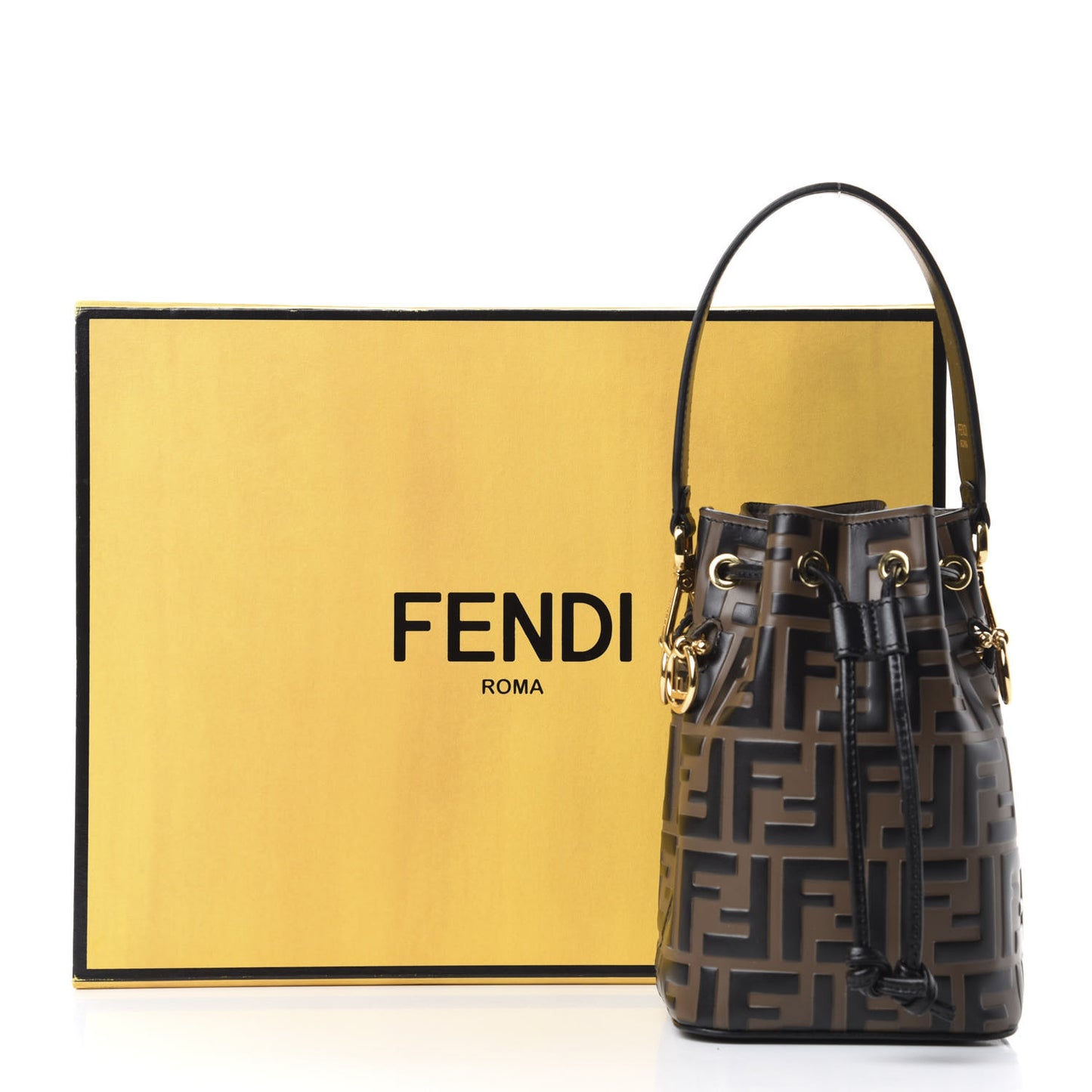 Vitello Liberty F is Fendi Bi-Color FF 1974 Embossed Mini Mon Tresor Bucket Bag Maya Black
