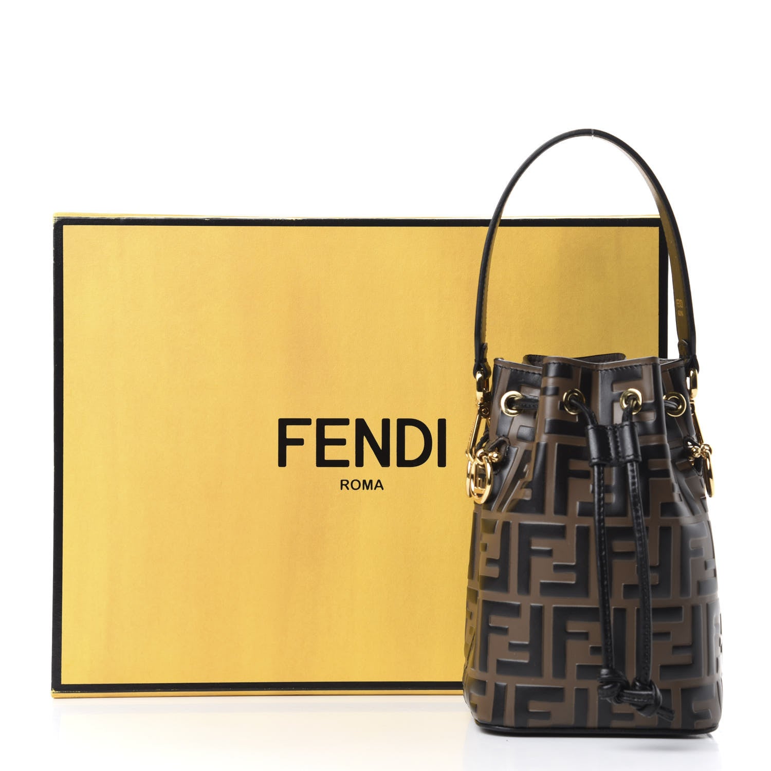 Fendi Vitello Liberty F is Fendi Bi-Color FF 1974 Embossed Mini Mon Tresor Bucket Bag Maya Black 12 of 12