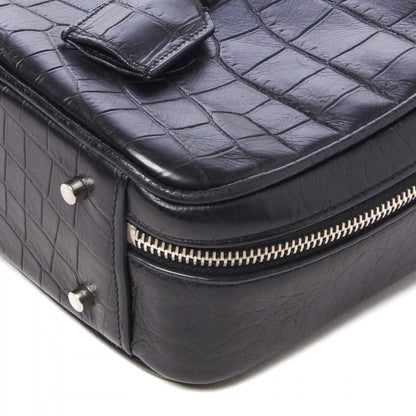 Saint Laurent Calfskin Crocodile Embossed Monogram Lunch Box Bag Black 4 of 8