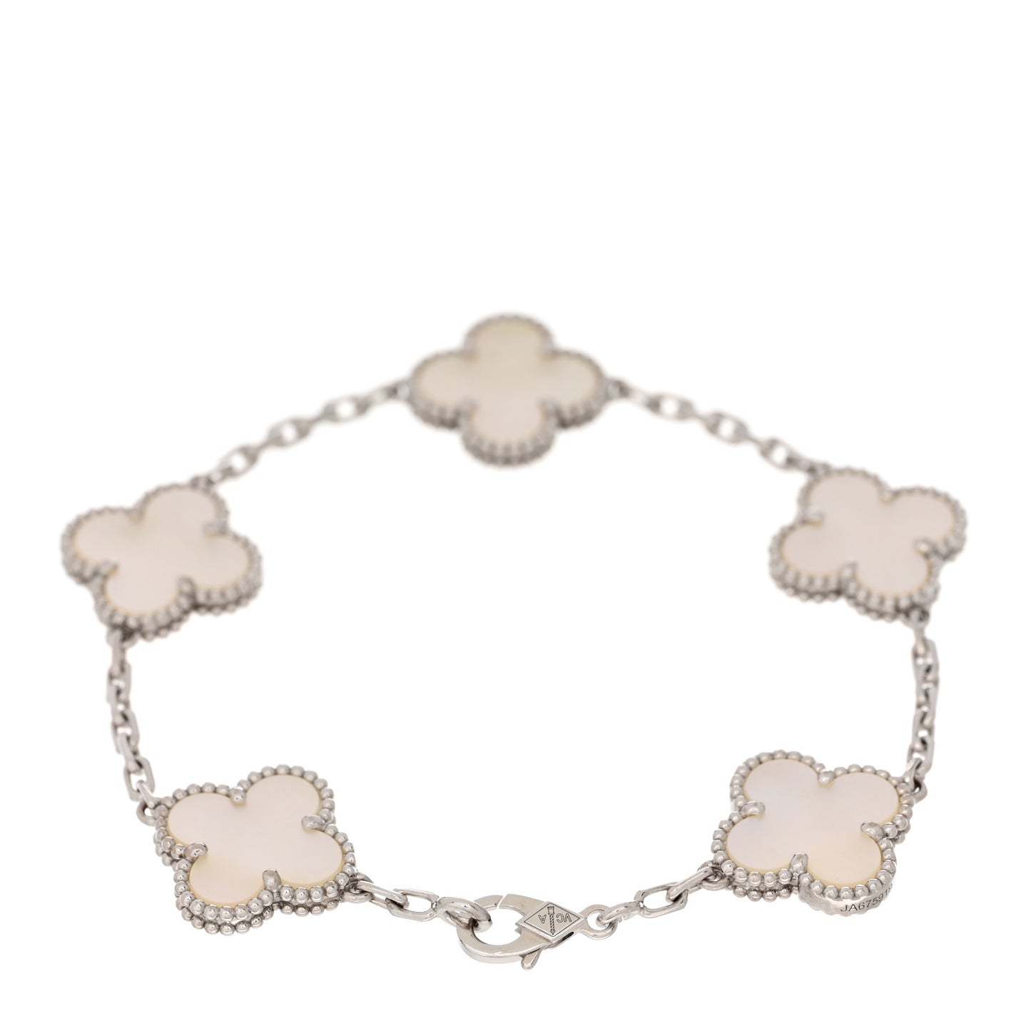18K White Gold Mother of Pearl 5 Motifs Vintage Alhambra Bracelet