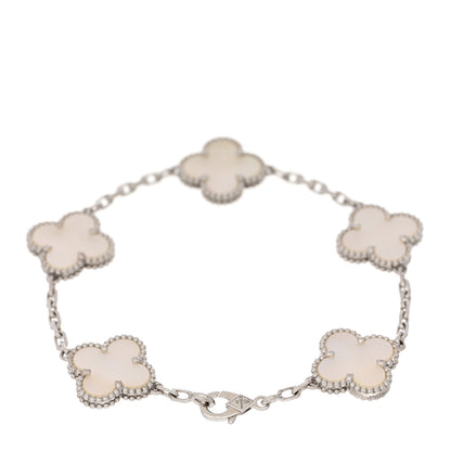 Van Cleef & Arpels 18K White Gold Mother of Pearl 5 Motifs Vintage Alhambra Bracelet 2 of 3