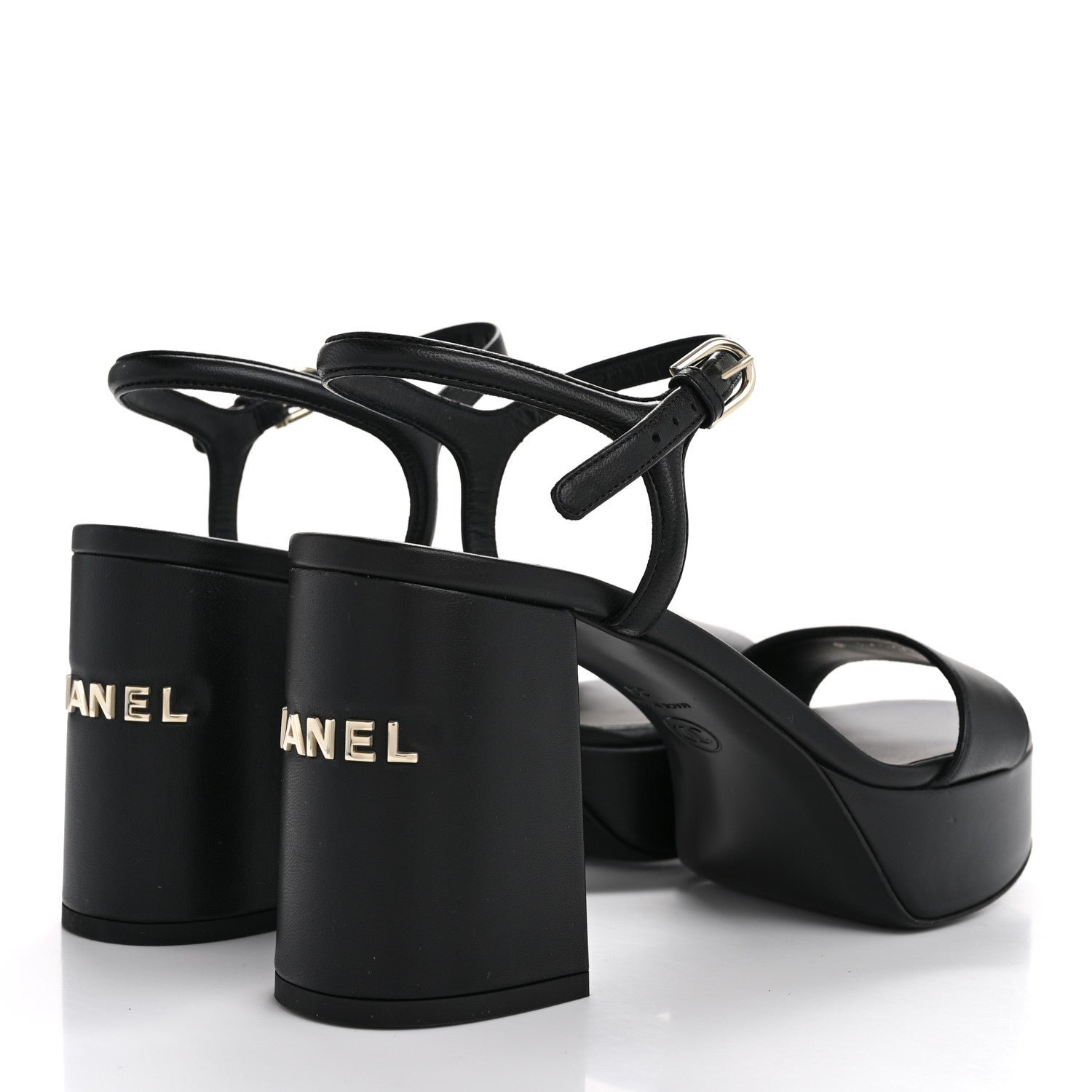 Chanel Lambskin Logo Platform Sandals 39 Black 5 of 11