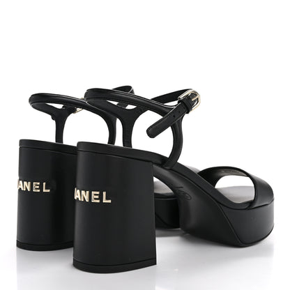 Chanel Lambskin Logo Platform Sandals 39 Black 5 of 11