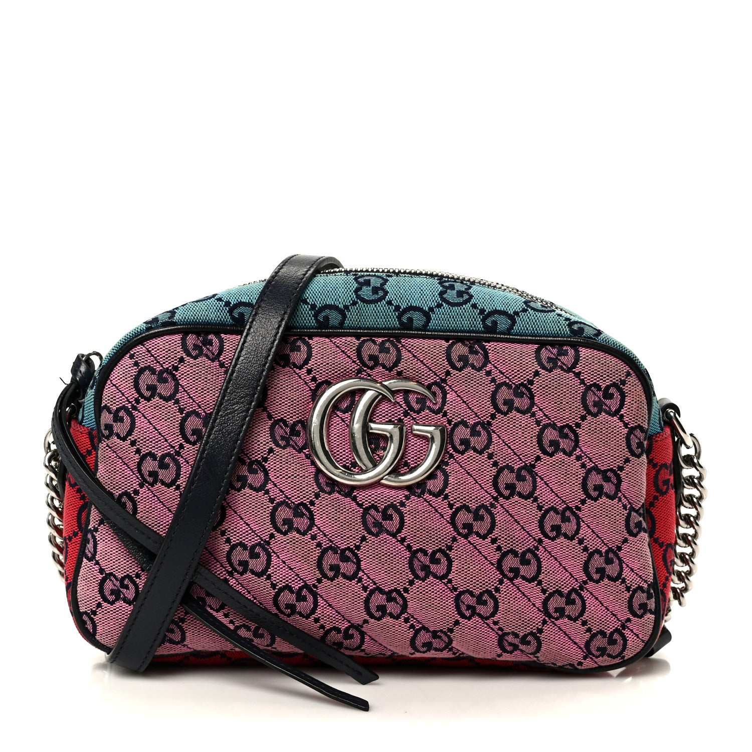 Gucci Monogram Multicolor Matelasse Diagonal Small GG Marmont Chain Shoulder Bag Pink Blue Green Red Light Blue 1 of 12