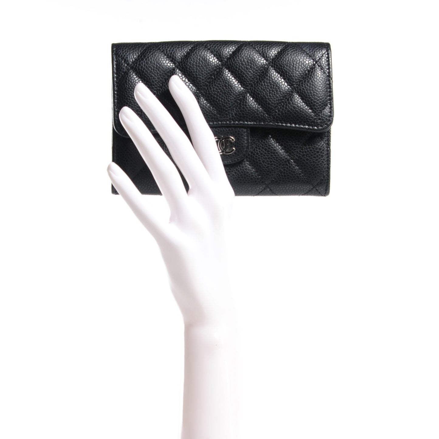 Caviar Quilted Small Flap Wallet Black